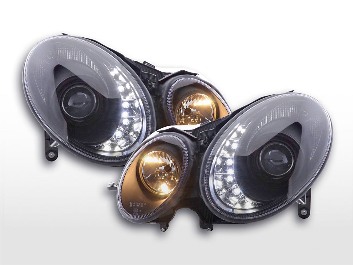 Scheinwerfer Set Daylight LED TFL-Optik Mercedes E-Klasse 211 02-06 schwarz Scheinwerfer Set Daylight LED TFL-Optik Mercedes E-Klasse 211 02-06 schwarz